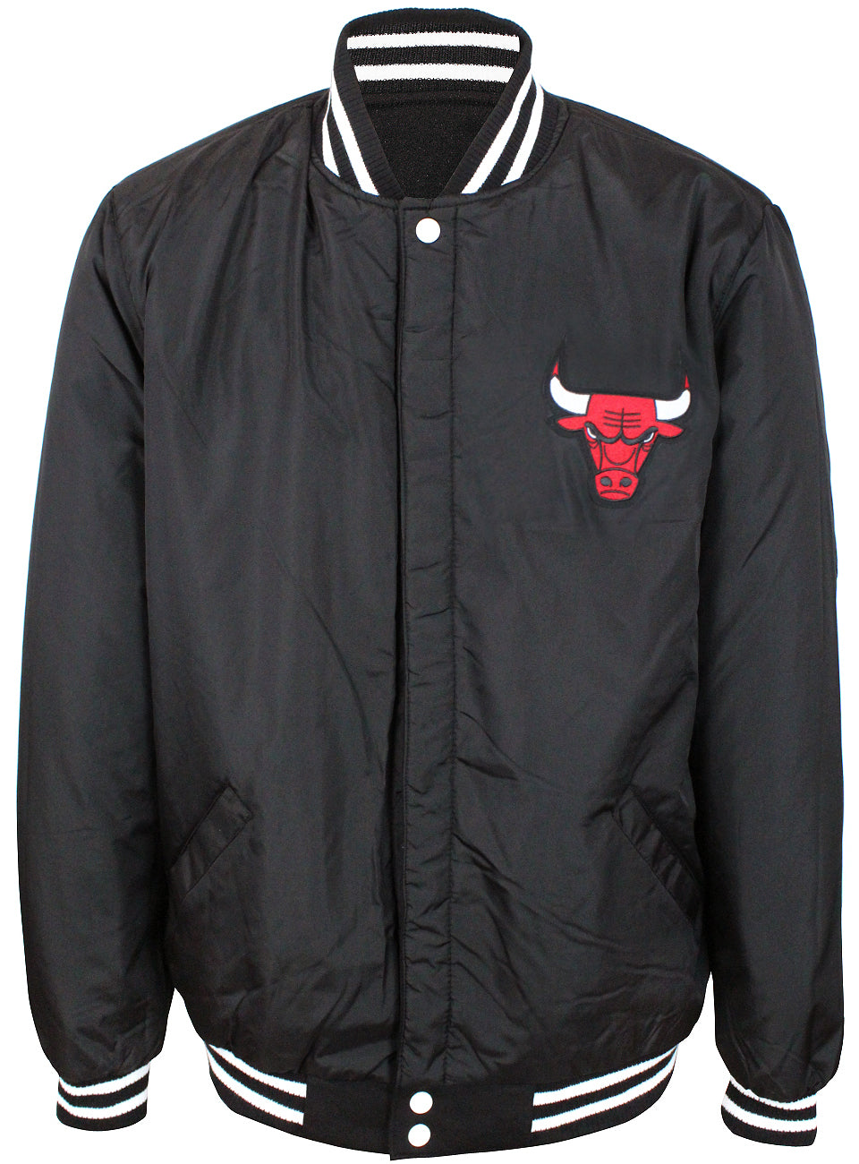 Men's JH Design Gray/Black Chicago Bulls Embroidered Logo Reversible Fleece  Full-Snap Jacket